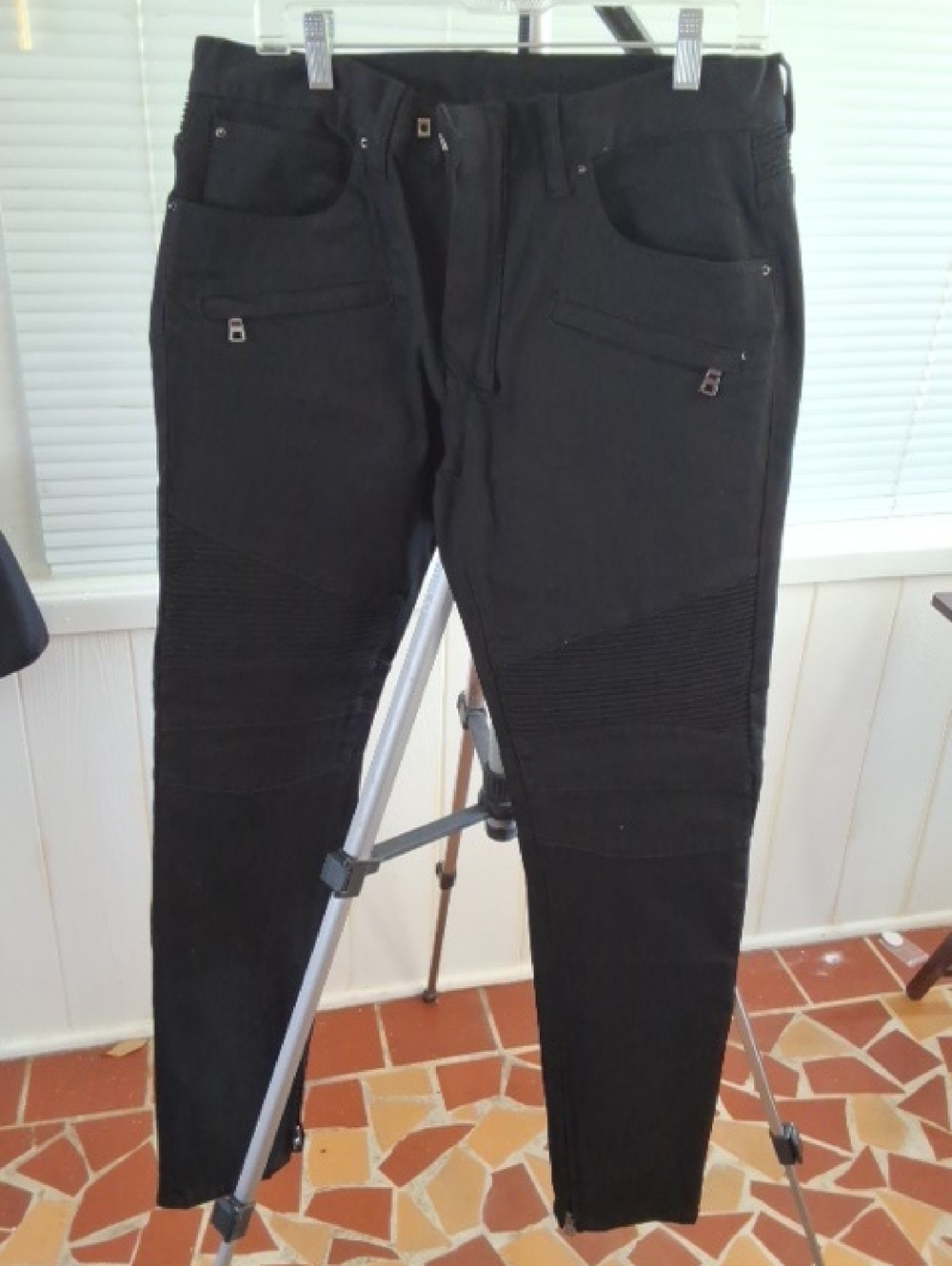 MNML Black Skinny Moto Jeans with Ribbed Knees